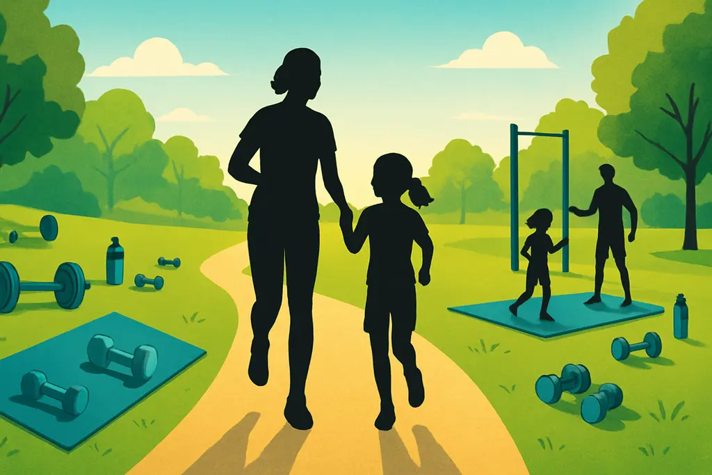 ai fitness coach - A silhouette of a parent with a child at a park, where the background transitions from a chaotic